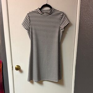 FP Beach Striped Grey & White Short Sleeve Mini Dress